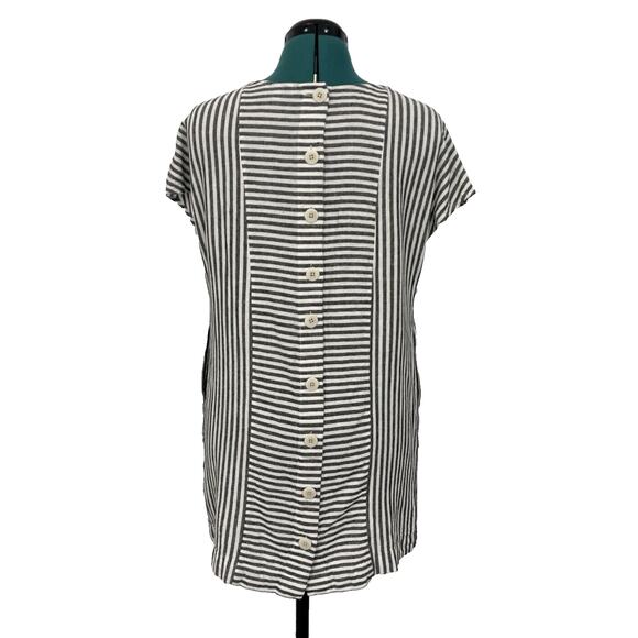 Madewell Linen Button-Back Tee Shirt Shift Dress w/ Pockets Striped Size Small - Picture 4 of 10